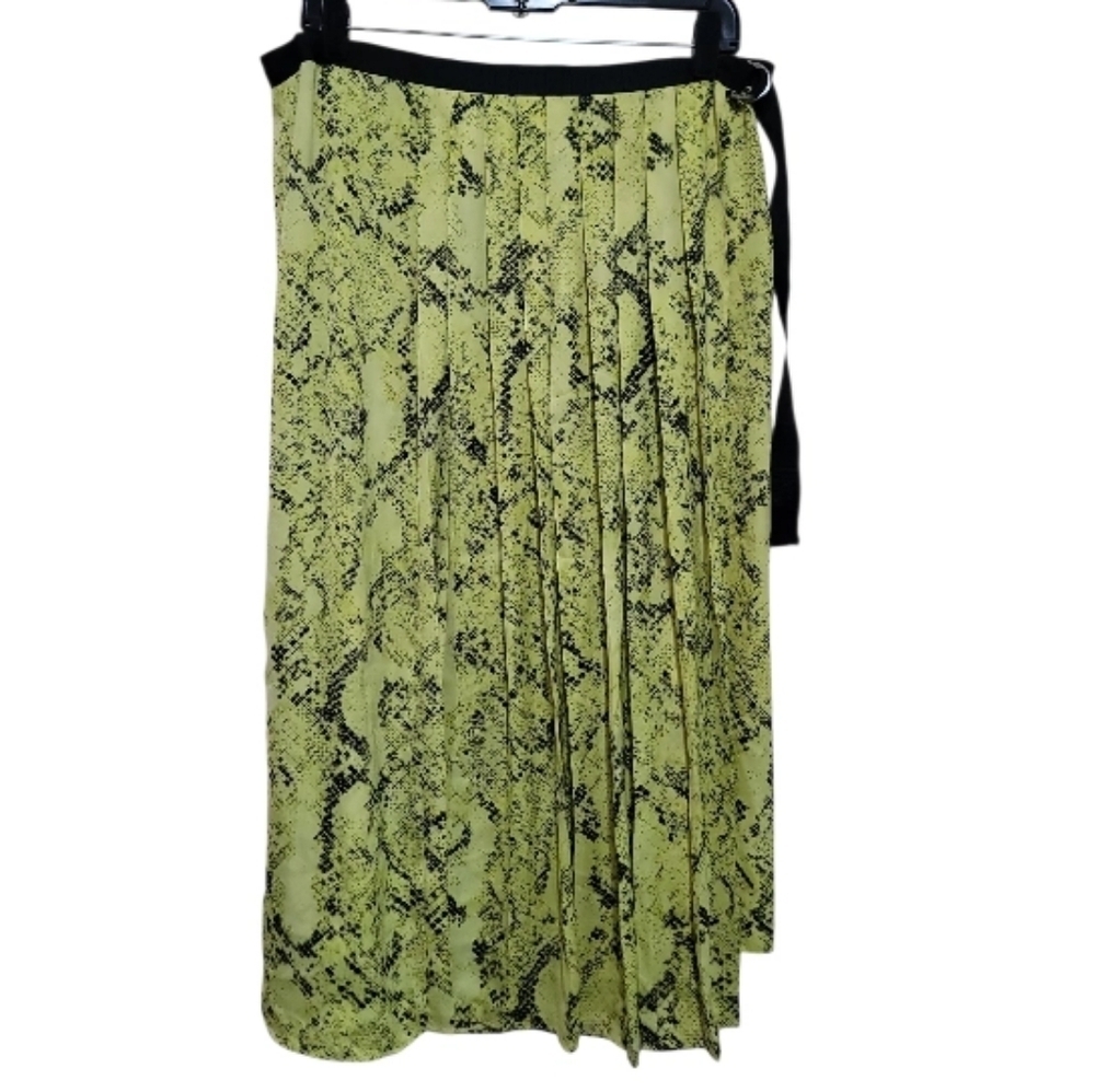 Worthington Neon Yellow and Black Wrap Snake Print Skirt Size 14